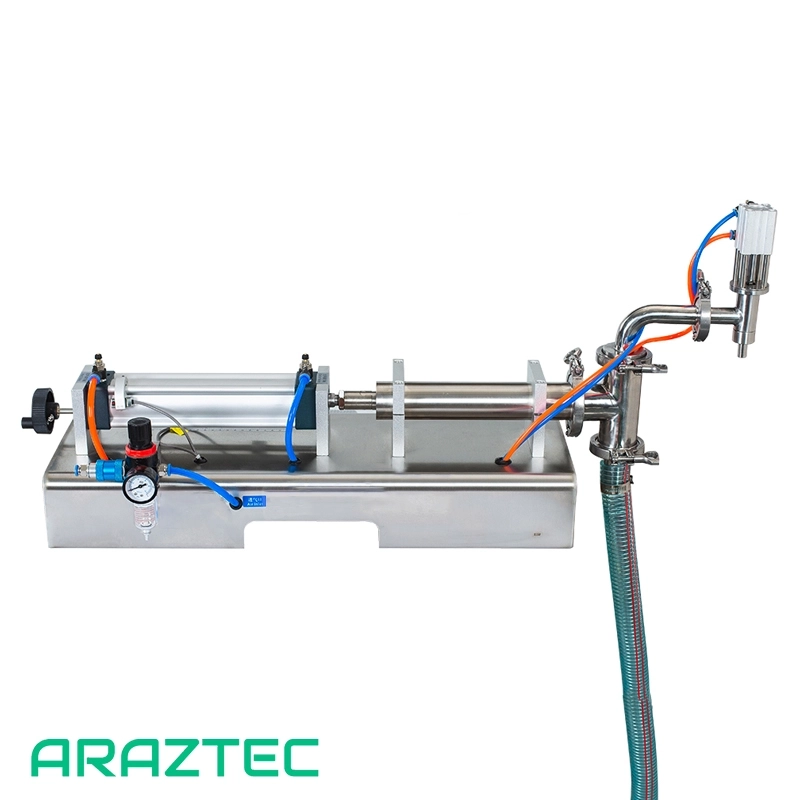 دستگاه پرکن مایعات 30 الی 500 میلی لیتر پنوماتیک دارای سیستم مکش از مخزن مایع تک نازل مدل F11 آرازتک