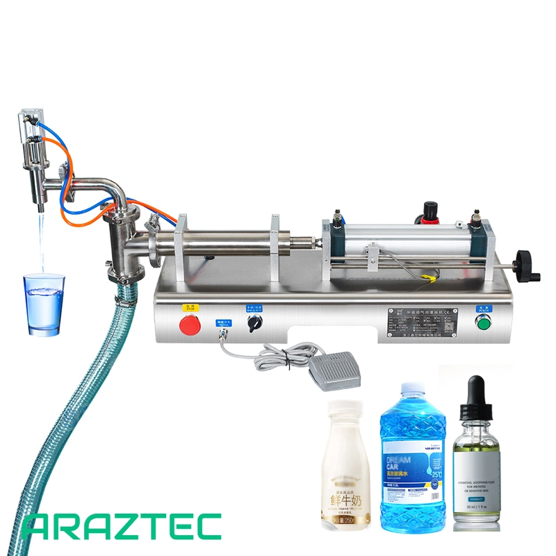 دستگاه پرکن مایعات 30 الی 500 میلی لیتر پنوماتیک دارای سیستم مکش از مخزن مایع تک نازل مدل F11 آرازتک