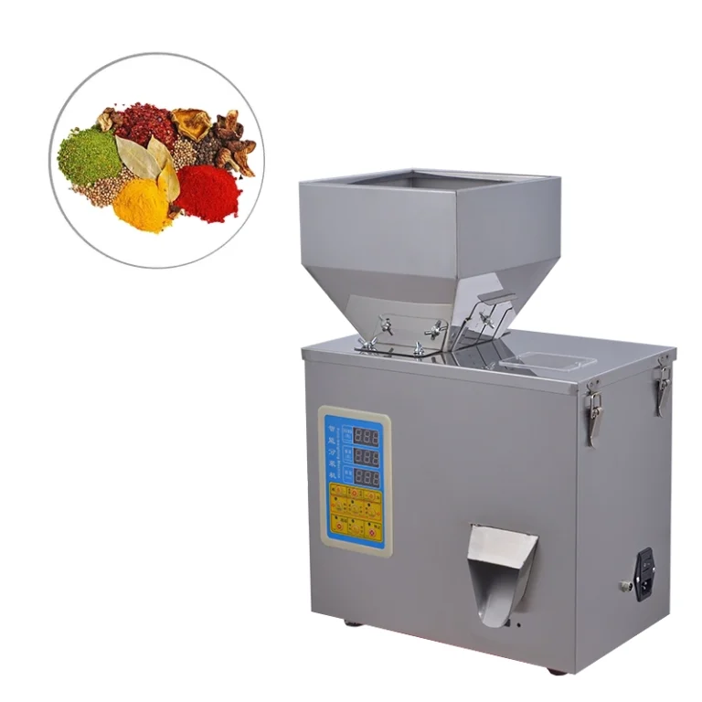 دستگاه پرکن پودر و گرانول 0.1 الی 100 گرم دارای سنسور چشمی، پدال، ویبره و کاپ تخلیه استیل مدل FP2 آرازتک