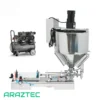دستگاه پرکن مایعات رقیق و غلیظ پنوماتیک به همراه مخزن مخصوص دارای همزن و سیستم گرمکن ظرفیت 30 الی 500 میلی لیتر مدل F12 آرازتک
