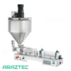 دستگاه پرکن مایعات رقیق و غلیظ پنوماتیک به همراه مخزن مخصوص دارای همزن و سیستم گرمکن ظرفیت 30 الی 500 میلی لیتر مدل F12 آرازتک