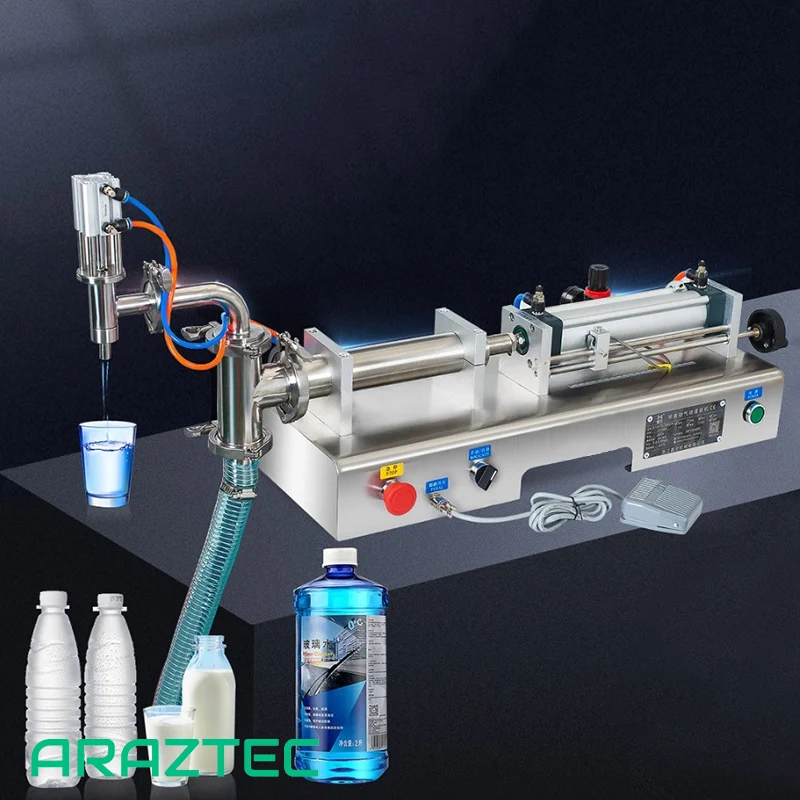 دستگاه پرکن مایعات ۱۰۰ الی ۱۰۰۰ میلی لیتر پنوماتیک دارای سیستم مکش از مخزن مایع تک نازل مدل F15 آرازتک