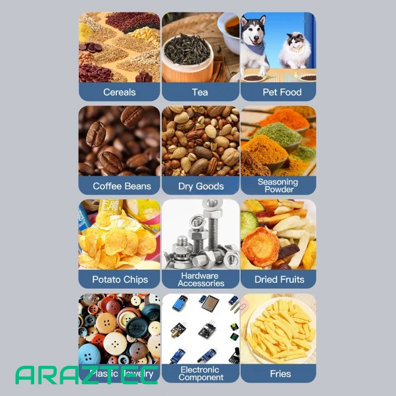 دستگاه پرکن پودر و گرانول 30 الی 3000 گرم دو توزین دارای پدال، ویبره، کنترل دریچه و کاپ تخلیه استیل مدل FP23 آرازتک