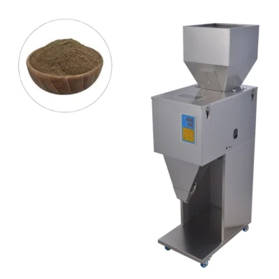 دستگاه پرکن پودر و گرانول 10 الی 1500 گرم دارای پدال، ویبره، کنترل دریچه و کاپ تخلیه استیل مدل FP19 آرازتک