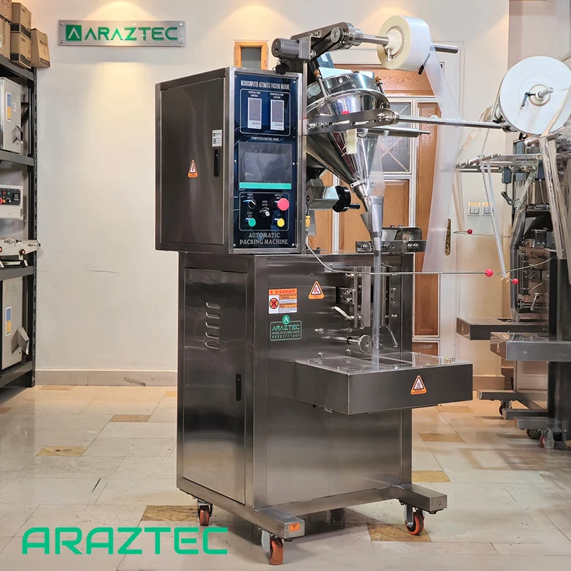 دستگاه پرکن بسته بندی ساشه ماردونی تمام اتوماتیک 1-200 گرم سه طرف دوخت پودری مدل S32 سری 320 آرازتک