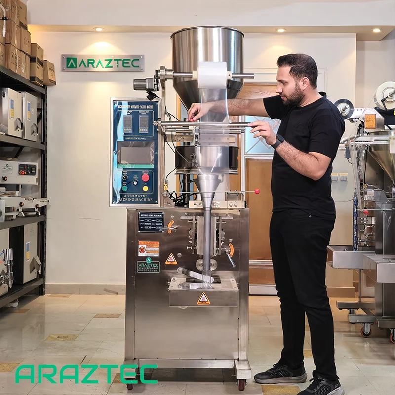 دستگاه پرکن بسته بندی ساشه تمام اتوماتیک 1-200 گرم بک سیل گرانول مدل S36 آرازتک