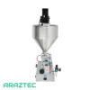 دستگاه پرکن مایعات رقیق و غلیظ پنوماتیک به همراه مخزن استیل تک جداره دارای همزن عمودی ظرفیت 30 الی 500 میلی لیتر مدل F38 آرازتک