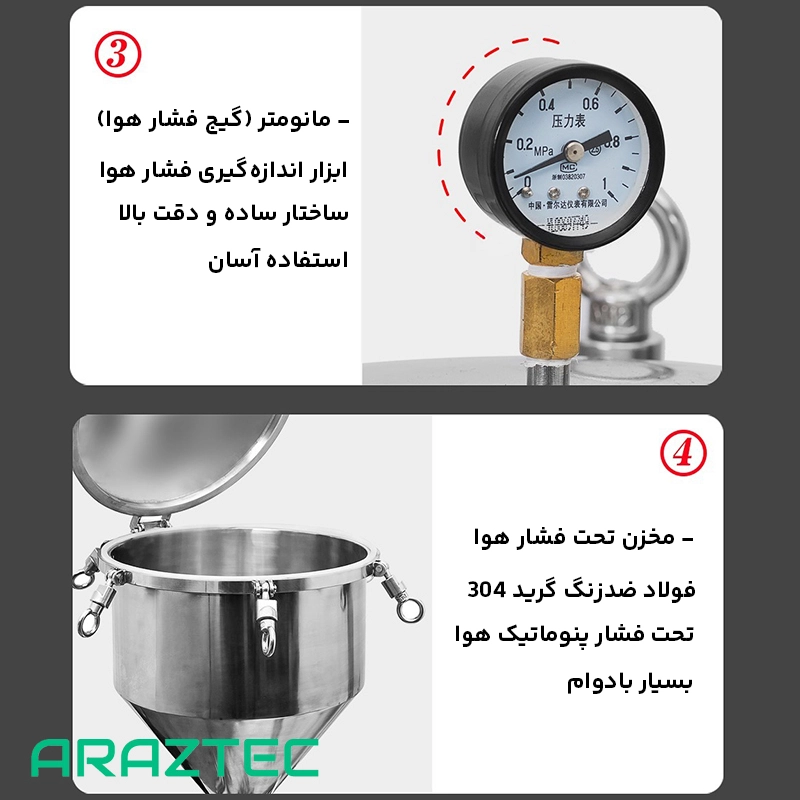 دستگاه پرکن مایعات غلیظ پنوماتیک به همراه مخزن استیل تحت فشار ظرفیت 30 الی 500 میلی لیتر مدل F39 آرازتک
